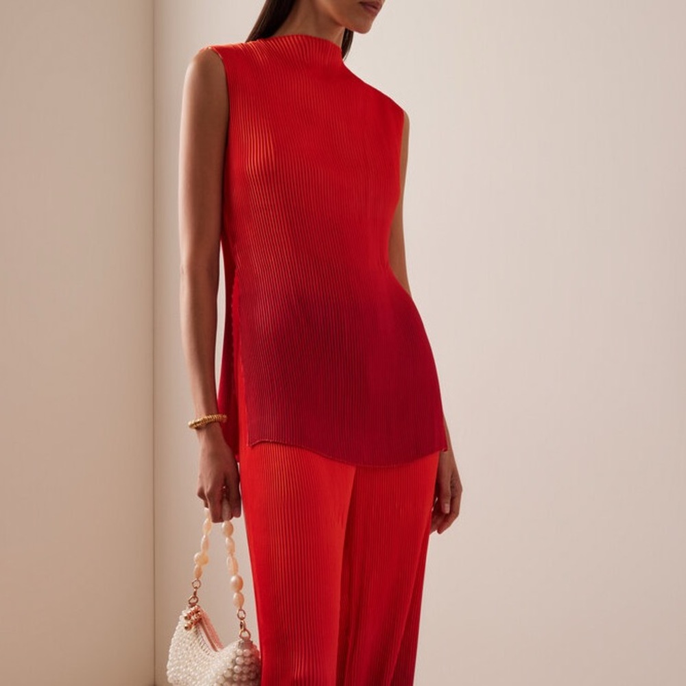 NEW Andrea Iyamah Atti Plissé Satin Sleeveless Top (Never Worn)